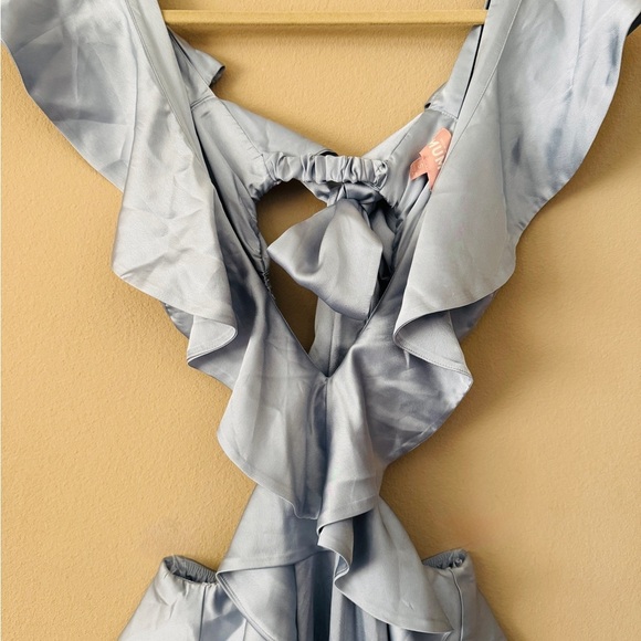 Show Me Your MuMu Zoey Midi Dress Steel Blue Luxe Satin Size S - Picture 4 of 10